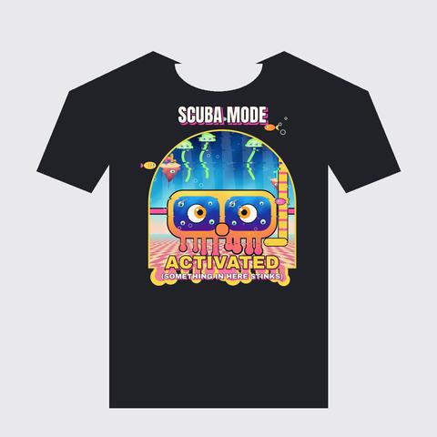 Black t-shirt mockup of the Scuba Mode Activated design