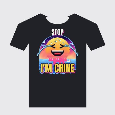 Black t-shirt mockup of the Stop I'm Crine design